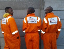 Erasmus Fencing Logo on back of overalls